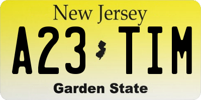 NJ license plate A23TIM