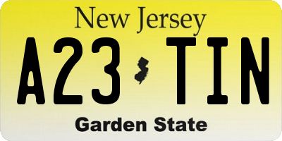 NJ license plate A23TIN