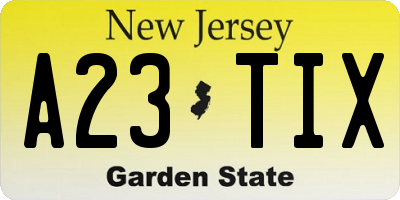NJ license plate A23TIX
