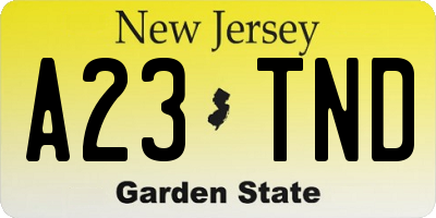 NJ license plate A23TND