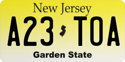 NJ license plate A23TOA
