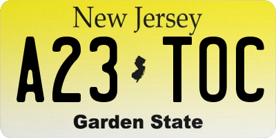 NJ license plate A23TOC