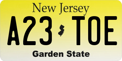 NJ license plate A23TOE
