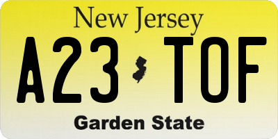 NJ license plate A23TOF