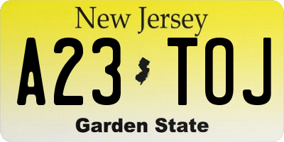 NJ license plate A23TOJ