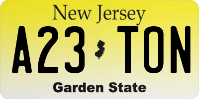 NJ license plate A23TON