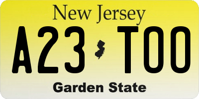 NJ license plate A23TOO