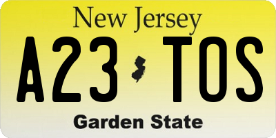 NJ license plate A23TOS