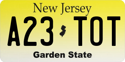 NJ license plate A23TOT