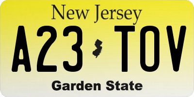 NJ license plate A23TOV