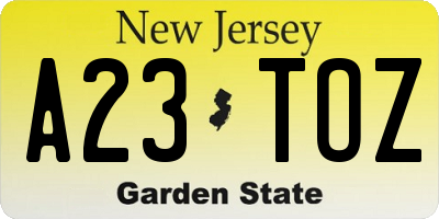 NJ license plate A23TOZ