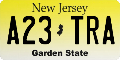 NJ license plate A23TRA