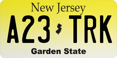 NJ license plate A23TRK