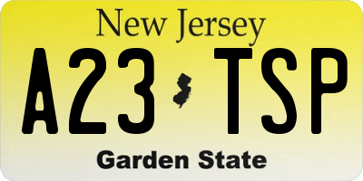 NJ license plate A23TSP