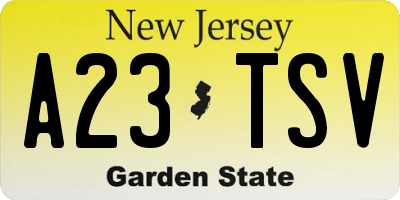 NJ license plate A23TSV