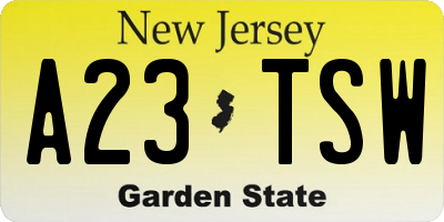 NJ license plate A23TSW