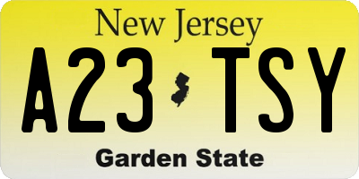 NJ license plate A23TSY