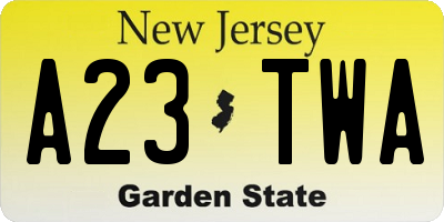 NJ license plate A23TWA