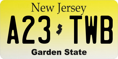 NJ license plate A23TWB