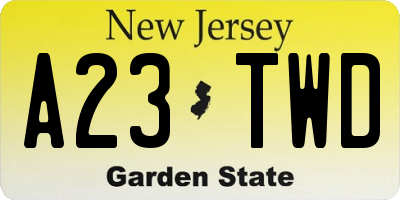 NJ license plate A23TWD
