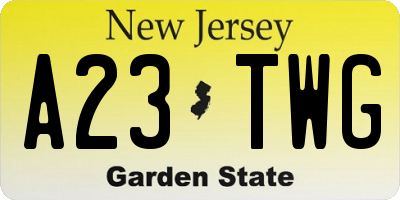 NJ license plate A23TWG