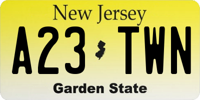 NJ license plate A23TWN