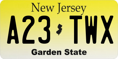 NJ license plate A23TWX