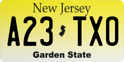 NJ license plate A23TXO