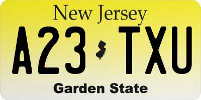 NJ license plate A23TXU