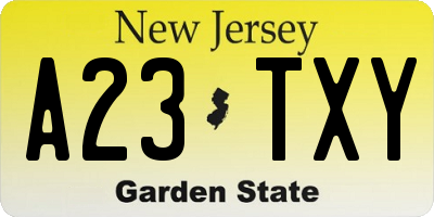 NJ license plate A23TXY