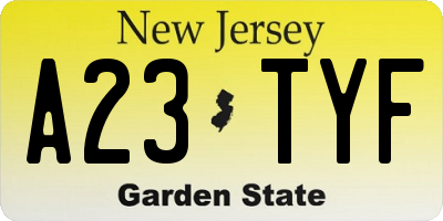 NJ license plate A23TYF
