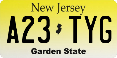 NJ license plate A23TYG