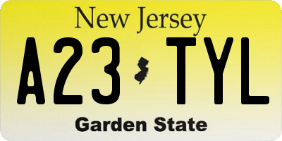 NJ license plate A23TYL