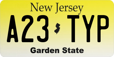 NJ license plate A23TYP