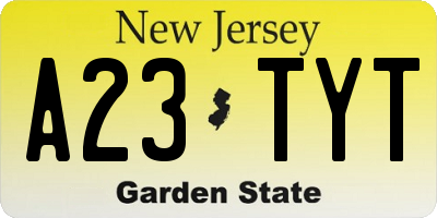 NJ license plate A23TYT