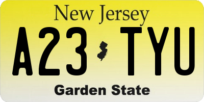 NJ license plate A23TYU