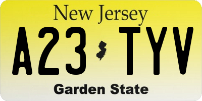 NJ license plate A23TYV