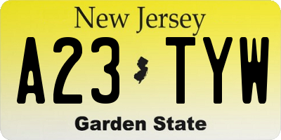 NJ license plate A23TYW