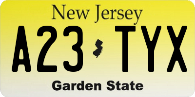 NJ license plate A23TYX