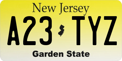 NJ license plate A23TYZ