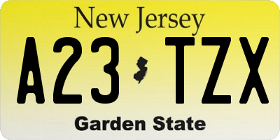 NJ license plate A23TZX