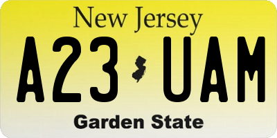 NJ license plate A23UAM