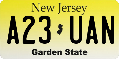 NJ license plate A23UAN