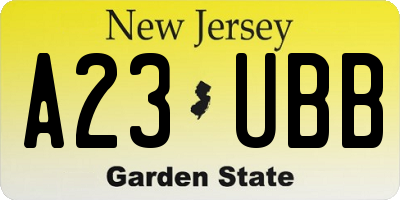 NJ license plate A23UBB