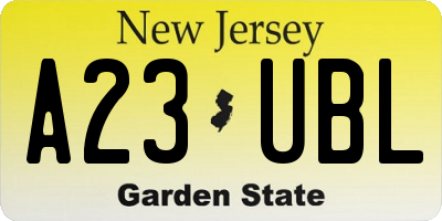 NJ license plate A23UBL