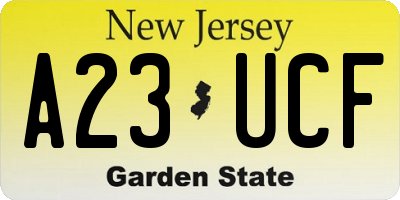 NJ license plate A23UCF
