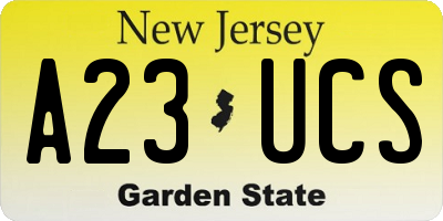 NJ license plate A23UCS