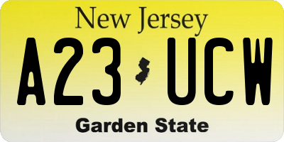 NJ license plate A23UCW