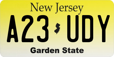NJ license plate A23UDY