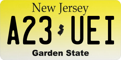 NJ license plate A23UEI